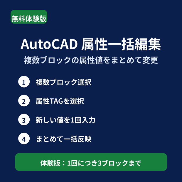 【無料体験版】AutoCAD 属性一括編集｜複数ブロックの属性値をまとめて変更｜LTTools Attribute Batch Edit