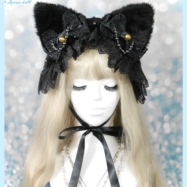 受注生産】《☥》猫耳ファーヘッドドレス (黒) - ☥ Larme doll