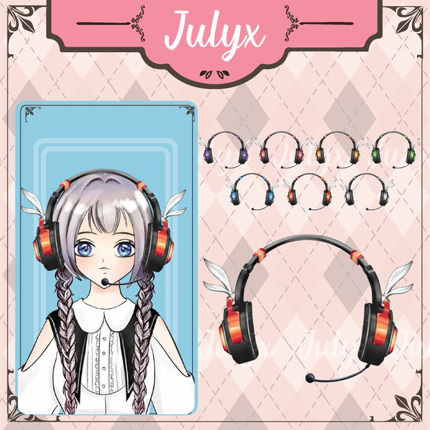 Vtuber向けのかわいいうさ耳ヘッドホンモデル（7色）