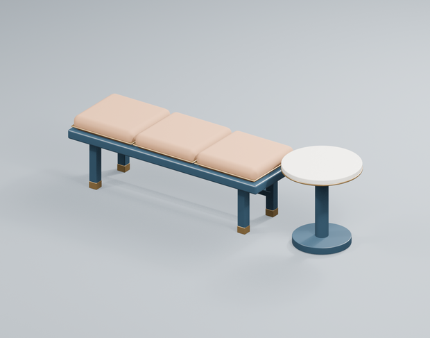 展示ベンチ＋サイドテーブル｜休憩スペースの3D家具・Blender／GLB
