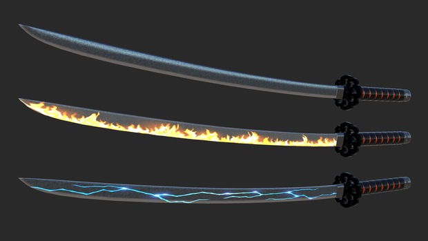 Demon Horn & Katana (Flame, Lightning)