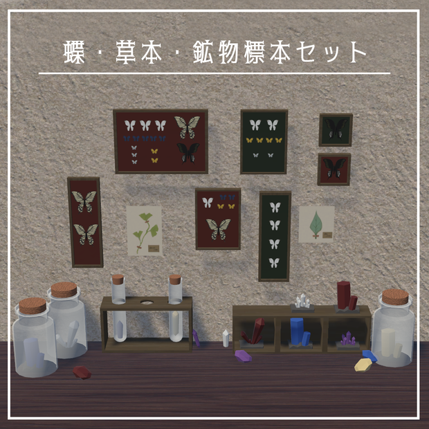 【3D/117点】蝶・草本・鉱物標本セット