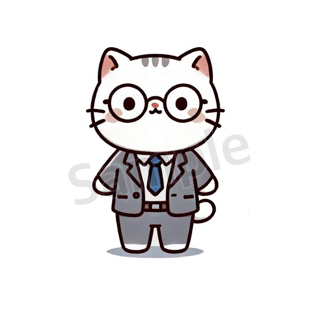 【商用OK／背景透過】スーツ猫アイコン素材（コンサル風・メガネ・白猫）