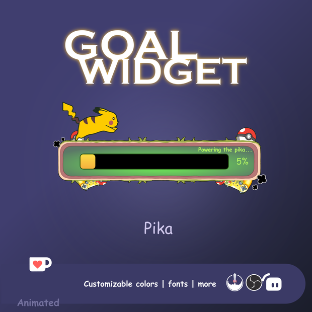Pikachu Goal Widget for Twitch Animated, Anime Goal Widget Animated, Donation Goal for Twitch, Sub Goal | StreamElements | OBS | Streamlabs | Twitch