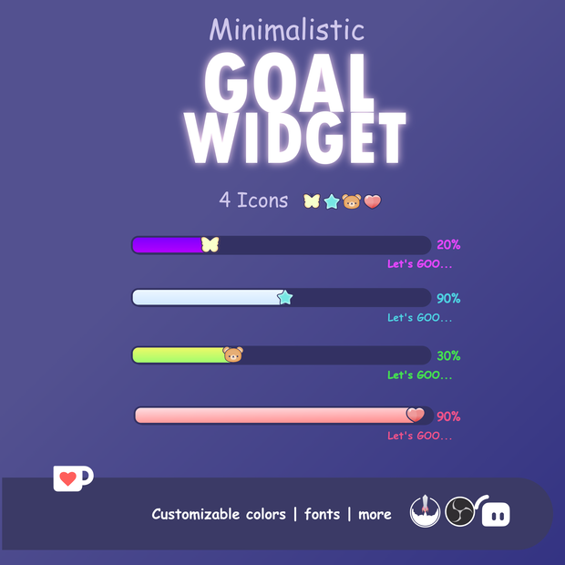 Minimalistic Goal Widget for Twitch, Custom Goal Widget, Cute Widget for Streaming | OBS | StreamElements | Streamlabs | Twitch | Customize