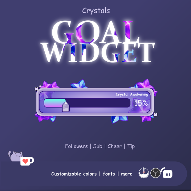 Crystal Goal Widget for Twitch, Goal Widget Fantasy, Donation Goal for Twitch, Sub Goal | StreamElements | OBS | Streamlabs | Twitch
