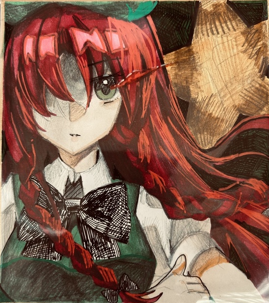 第十回博麗神社秋季例大祭】紅美鈴 直筆手描き色紙 【東方project