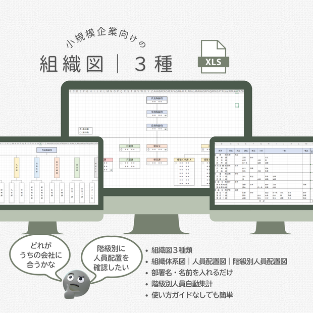 小規模企業向け｜組織図（３種類）｜Excelテンプレート＆ワークシート