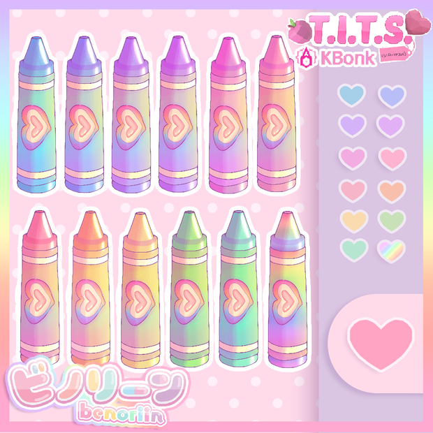 ‧₊˚🌈2D Colorful Crayon Pack (12 Colors) | Twitch Badges & VTuber Throwables