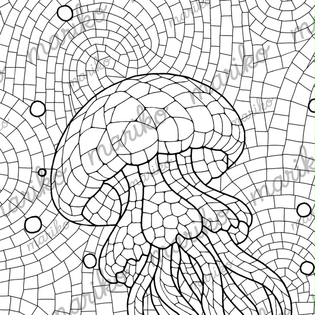 海の生き物：タコクラゲのぬりえ
