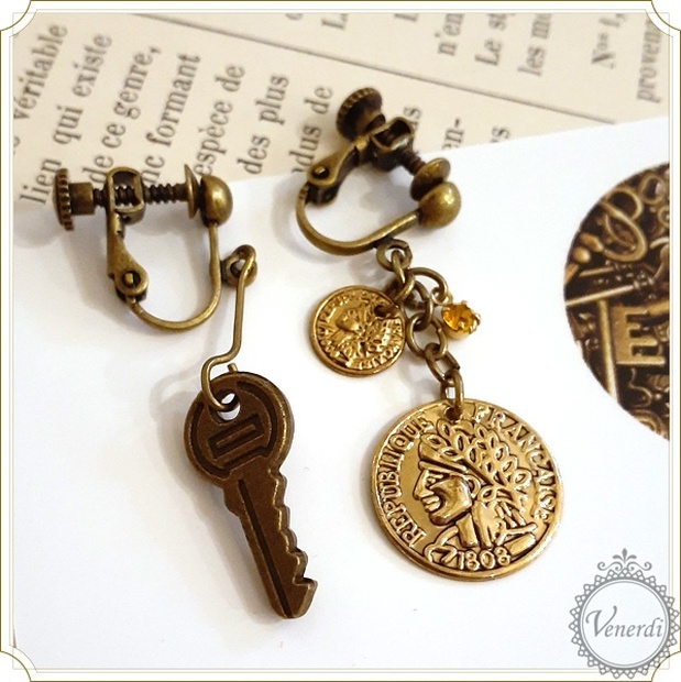 アンティーク調 鍵 コイン イヤリングorピアス Venerdi Store アンティークな鍵アクセと雑貨 Booth