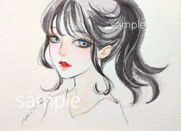 新品 正規品 専用 手描きイラスト 黒髪ボブの男子 水彩画 美術品 アンティーク Www Ronatec Com Br