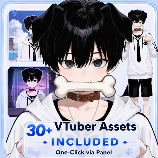 【live2d汎用モデル】黒髪 男の子 犬キャラクター・多表情対応・VTS対応 | Black-haired Boy Dog Character