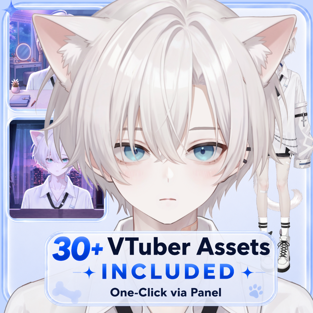 【Live2D汎用モデル】白髪地雷猫男・多表情対応・VTube Studio対応 | White-haired地雷Cat Boy VTuber Model