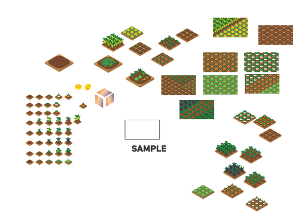 農場ゲームの背景素材_アイソメトリック_ベクター