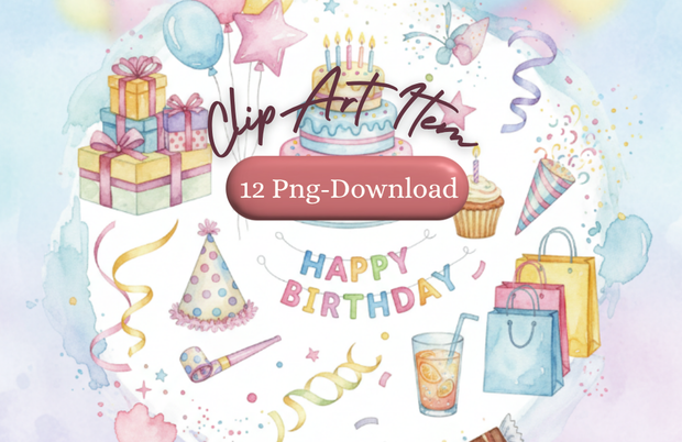 【ゆめいろ水彩】Happy Birthday！ふんわり可愛い誕生日イラスト素材12点