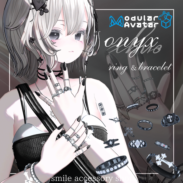 【VRC想定】【23アバター対応】『onyx』リング＆ブレスレット【MA対応】