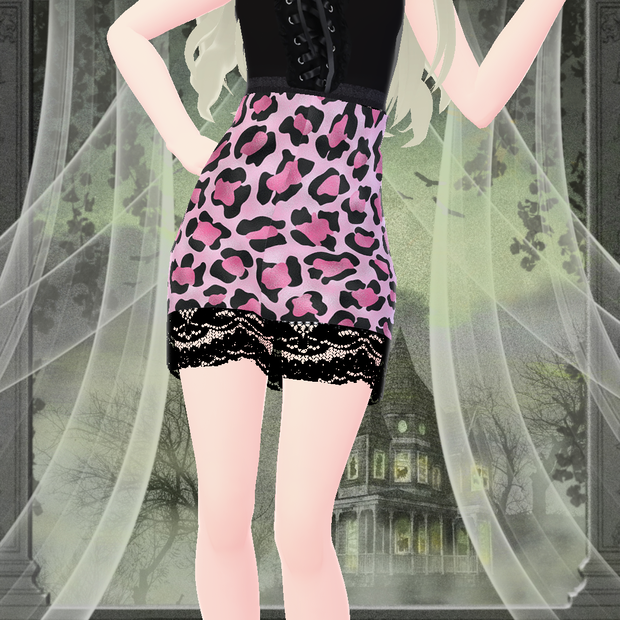 Pink/Black Leo Skirt with black lace (VRoid Texture)