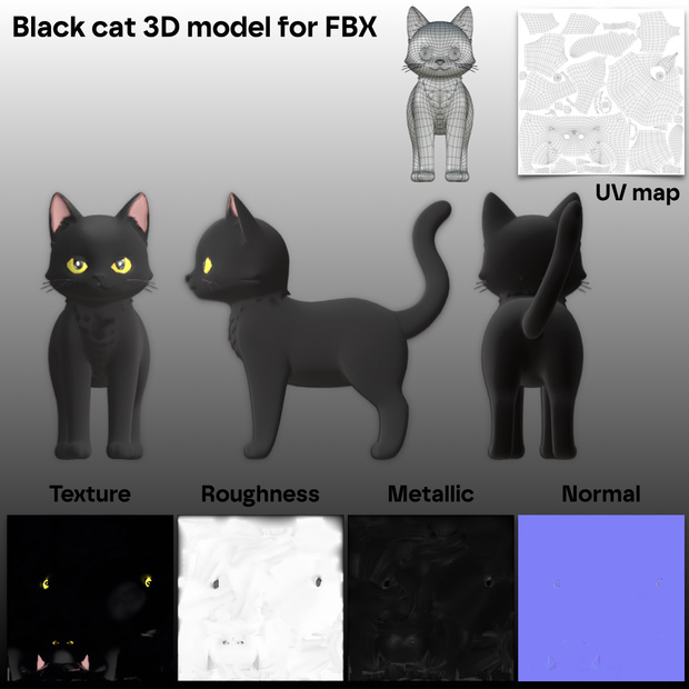 黒猫の3Dモデル＿black cat 3D model