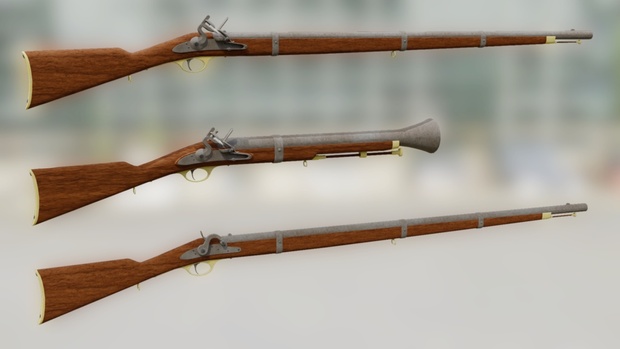 FBX マスケット銃とラッパ銃（テクスチャ付き） -17世紀-西部劇