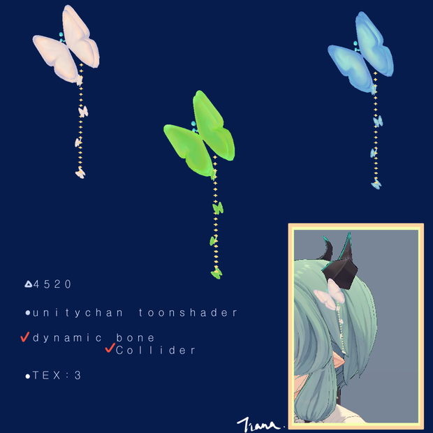 🦋髪飾り🦋蝶々のアクセサリー【オリジナル3D】「dynamic bone 設定済み」