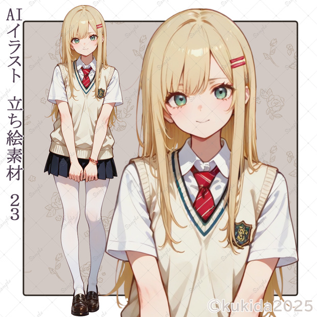 AIイラスト　立ち絵素材０２３　金髪JK