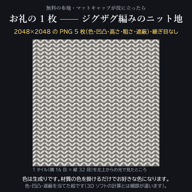 お礼の 1 枚 —— ジグザグ編みのニット地(2048px・5 枚セット)