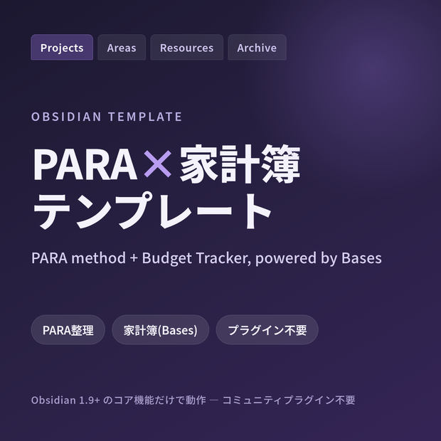 Obsidian PARA×家計簿テンプレート(Bases対応・プラグイン不要)