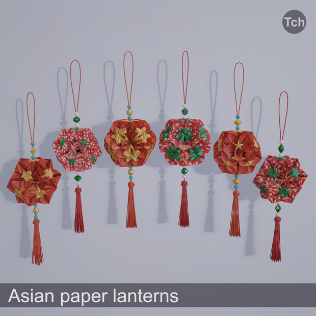 Asian paper lanterns (3D) | アジアの和紙ランタン（3D）