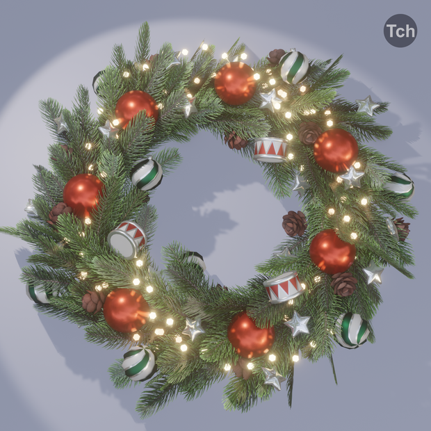 Christmas wreath in old style (3D) | 古いスタイルのクリスマスリース (3D)