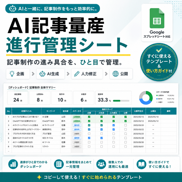 AI記事量産 進行管理シート｜記事制作を見える化するGoogleスプレッドシート