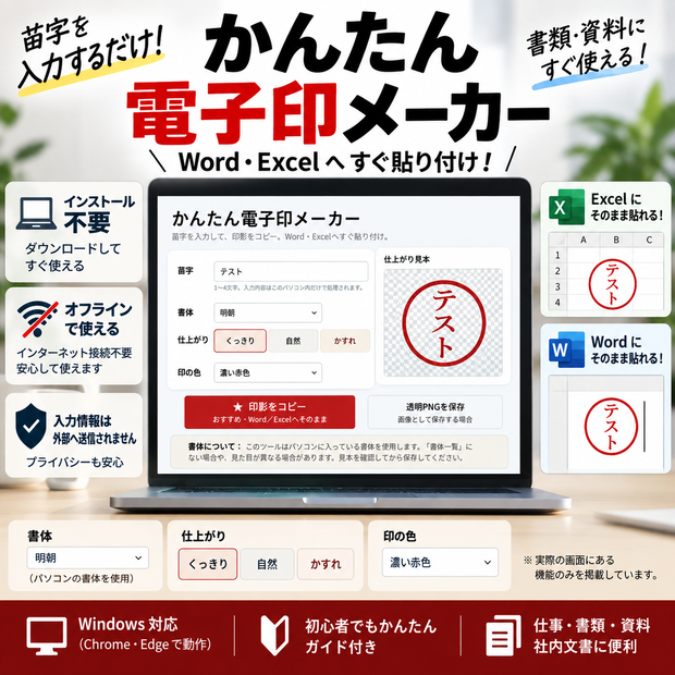 「かんたん電子印メーカー｜Word・Excelにすぐ貼れる」