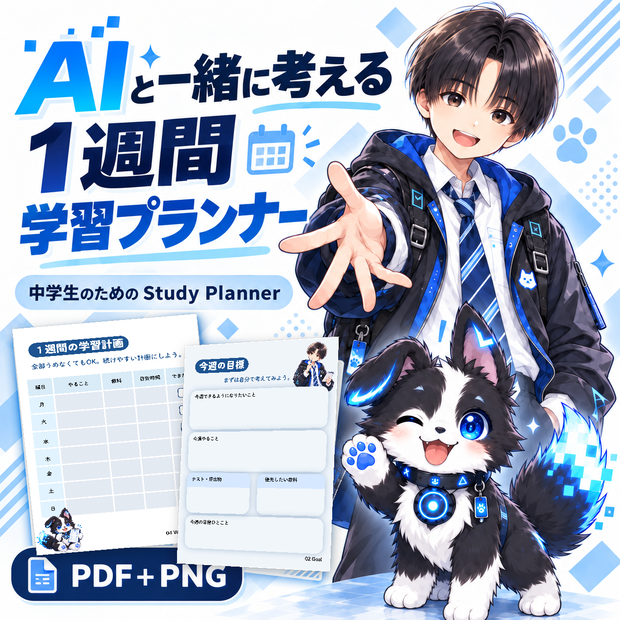 中学生のための「AIと一緒に考える」1週間学習プランナー【PDF＋PNG】｜Hyu & Pico Lab