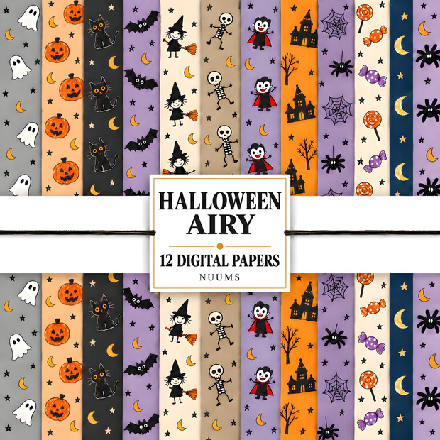 ハロウィン デジタルペーパー12柄｜手描き風・シームレス｜商用利用可