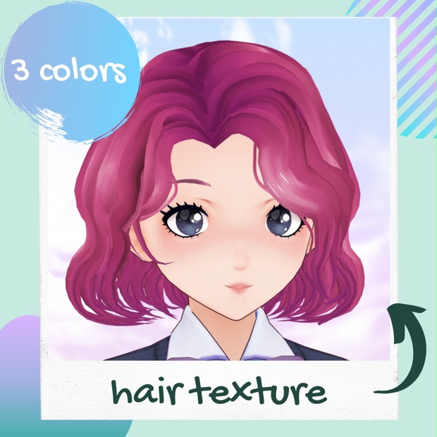 [Free/無料] VRoid hair texture - watercolor ombre - 3 colors / Texture