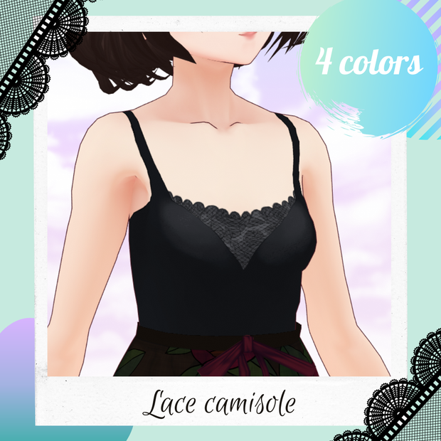 [Free sample/無料あり]VRoid Lace camisole - body texture - 4 colors / Débardeur à dentelle pour VRoid - 4 couleurs / VRoid レースキャミソールテクスチャー