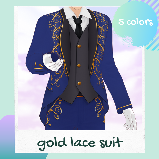 Male Idol style embroidered suit for VRoid - 5 colors / Costume brodé façon idol pour VRoid - 5 couleurs / アイドル系金レースメンズスーツ(全５種)