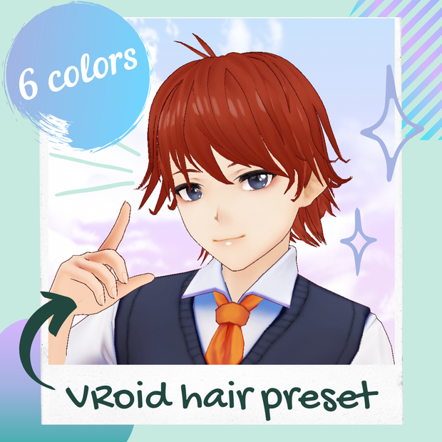 VRoid Hair Preset + 6 colors set - Male Layered hair / Coupe de cheveux masculine dégradée pour VRoid + 6 couleurs / レイヤー男性ヘアー髪プリセット+6色テクスチャーセット