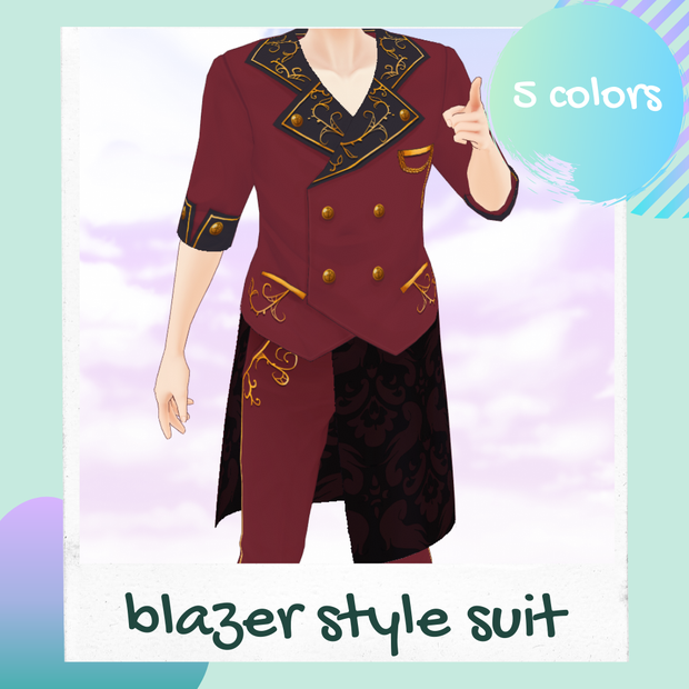 Male Idol style blazer suit for VRoid - 5 colors / Costume blazer brodé façon idol pour VRoid - 5 couleurs / アイドル系金レースメンズスーツ(全５種)
