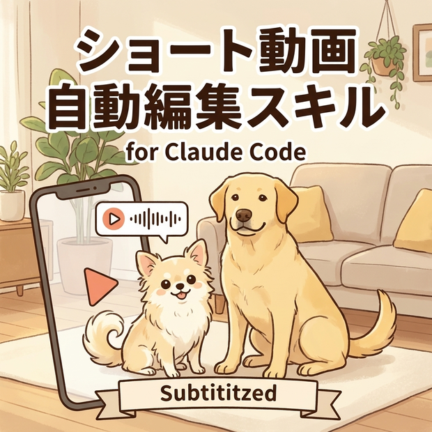 ペット系ショート動画 自動編集スキル for Claude Code ── VTuber/アバターのナレーション実況ショートを、無音カット・合成・字幕・BGMまで一発で完パケにする