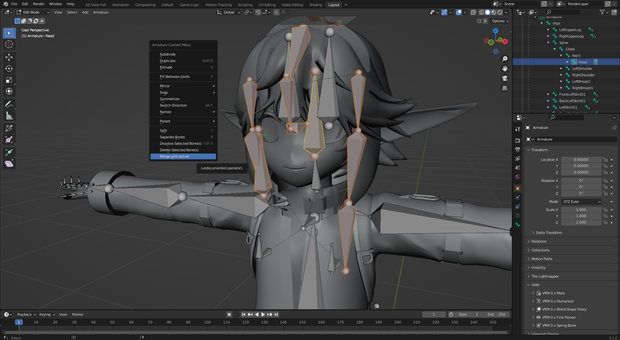 無料「Blender」ボーンと関連ウエイトペイントを結合するためのアドオン