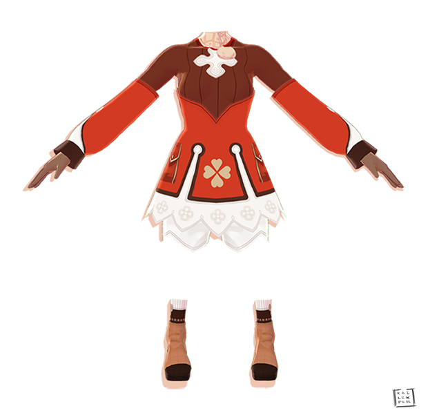 【Vroid用】Klee Version 2 (Top Inner, Top Outer ,Bottom ,Boots ) from Genshin Impact 【2021 ver】