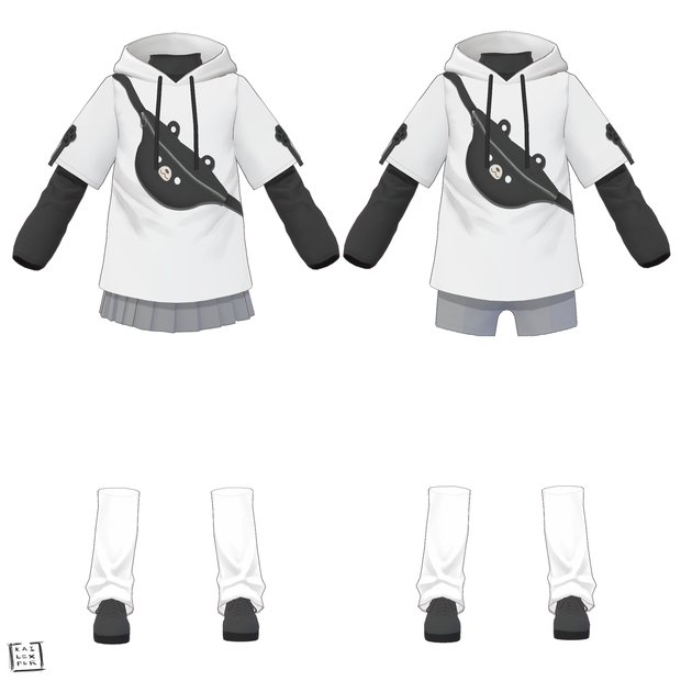 【Vroid用】Bear Jacket/ Hoodie 【SIMPLE BLACK VERSION】 (Hoodie + Shirt + Shoes + Leg Warmers + Skirt)