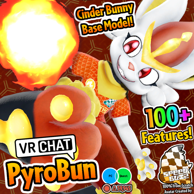 PyroBun v1.1 - VRChat 火のウサギ Cinder Bunny アバターベース Base Model