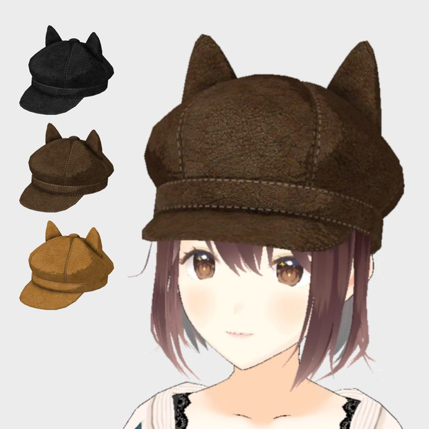 猫耳キャスケット　レザー