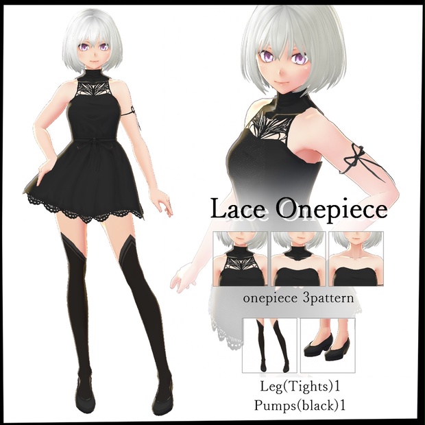 Vroid レースワンピース 黒 Set 01 テクスチャ やまろん製作所 Booth