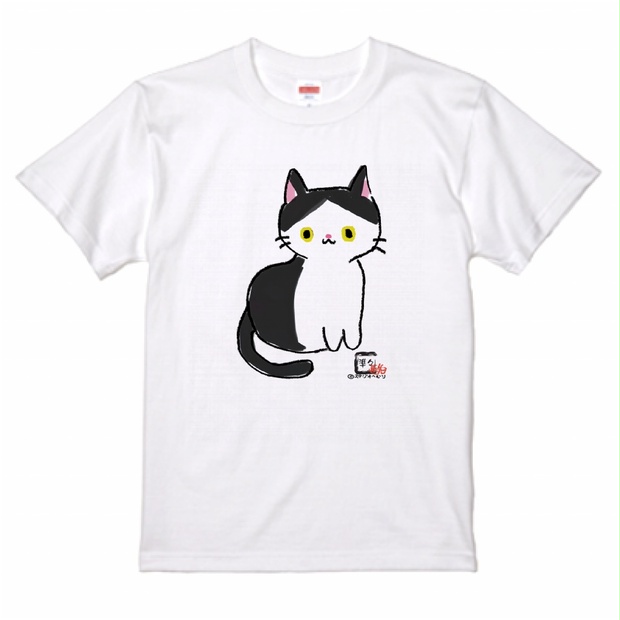【準々画伯】ハチワレ猫のごま 5.6ozTシャツ ホワイト - ショップへ