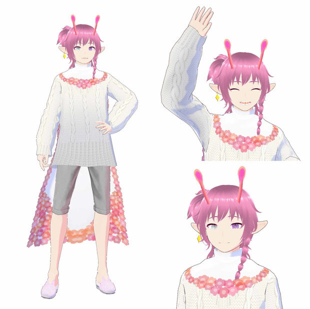 【VRoid正式版 3Ⅾモデル】ピンクの髪の宇宙人（vroid形式&vrm形式）（ヘアプリセット）