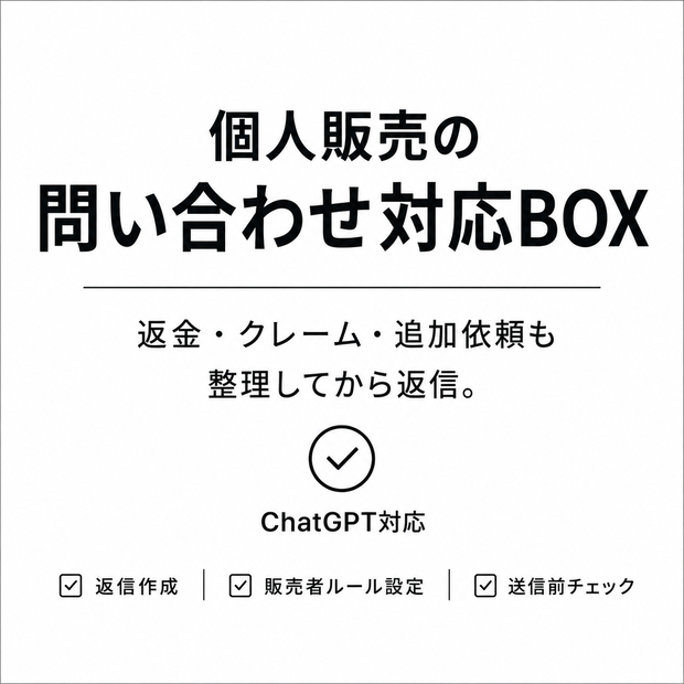 個人販売の問い合わせ対応BOX/返金・クレーム・追加依頼までAIで整理＆返信チェック