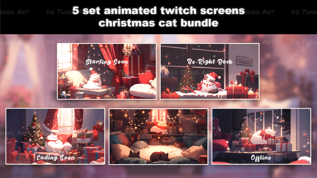 5 Set Animated Background Bundle - Christmas Edition | Twitch Stream Screens | Twitch Loading Screens | Animated Screens | Cute Cat